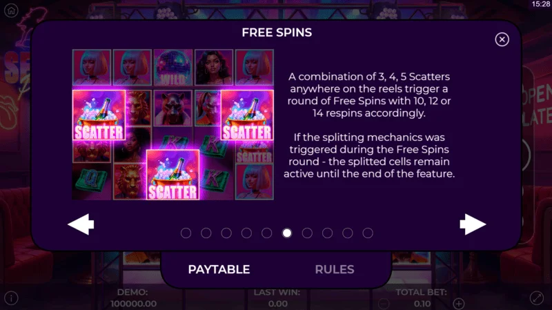 Secret Party - free spins information