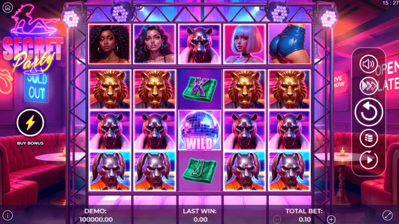 Secret Party - gameplay screen with the reels